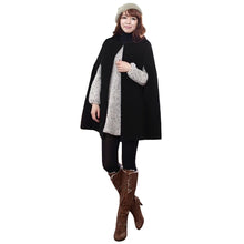 Women Coat and Jackets Batwing Cloak Loose Poncho Warm Cape Jacket Women Outerwear Overcoat Camel/Black