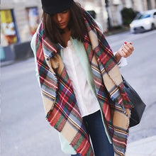 New Women Blanket Oversized Tartan Plaid Scarf Wrap Shawl Poncho Jacket Coat Stole