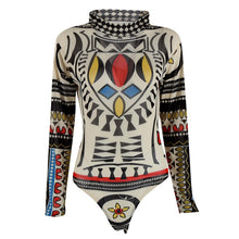 New Women Ladies Printing Slim Bodycon Long-sleeve Club Playsuits Jumpsuit Tops Transparent Bodysuits Tops