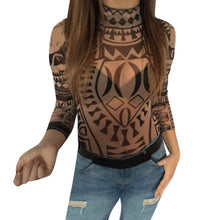 New Women Ladies Printing Slim Bodycon Long-sleeve Club Playsuits Jumpsuit Tops Transparent Bodysuits Tops