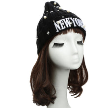 Unisex Casual Beanie for Women Men Hat Letter Embroidery Pearl Warm Hip-Hop Cool Knitted Cap Headwear