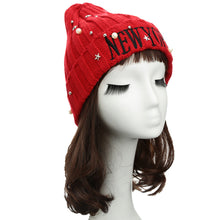 Unisex Casual Beanie for Women Men Hat Letter Embroidery Pearl Warm Hip-Hop Cool Knitted Cap Headwear