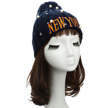 Unisex Casual Beanie for Women Men Hat Letter Embroidery Pearl Warm Hip-Hop Cool Knitted Cap Headwear