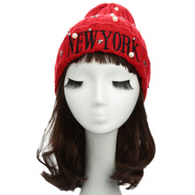 Unisex Casual Beanie for Women Men Hat Letter Embroidery Pearl Warm Hip-Hop Cool Knitted Cap Headwear