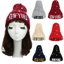 Unisex Casual Beanie for Women Men Hat Letter Embroidery Pearl Warm Hip-Hop Cool Knitted Cap Headwear