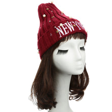 Unisex Casual Beanie for Women Men Hat Letter Embroidery Pearl Warm Hip-Hop Cool Knitted Cap Headwear