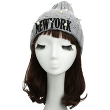 Unisex Casual Beanie for Women Men Hat Letter Embroidery Pearl Warm Hip-Hop Cool Knitted Cap Headwear