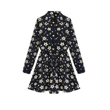 Vintage Women Stars Print Dresses vestido casual Printed Girls Long Sleeve Basic Dress Elastic Waist Vestidos