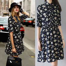Vintage Women Stars Print Dresses vestido casual Printed Girls Long Sleeve Basic Dress Elastic Waist Vestidos