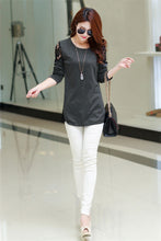 O-Neck Long Sleeve Women T-shirt Lace Hollow Out Irregular Hem Women Tops Base Tee Blusas Plus Size Black/Dark Gray