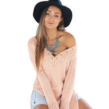 Off White Women Knitted Sweater And Pullover Drawstring Neck Jumper Split Long Sleeve Lace Up Sweater Loose Long Top Pull Femme