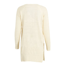Off White Women Knitted Sweater And Pullover Drawstring Neck Jumper Split Long Sleeve Lace Up Sweater Loose Long Top Pull Femme