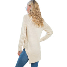 Off White Women Knitted Sweater And Pullover Drawstring Neck Jumper Split Long Sleeve Lace Up Sweater Loose Long Top Pull Femme
