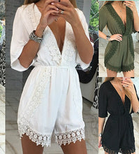 Plunging V-Neck Jumpsuits Rompers Shorts Women Lace Playsuits Casual Loose Plus Size Overalls Lace Playsuits GV239
