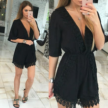 Plunging V-Neck Jumpsuits Rompers Shorts Women Lace Playsuits Casual Loose Plus Size Overalls Lace Playsuits GV239