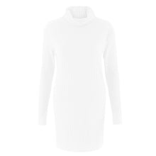 Plus Size Fashion Women Knitted Dress Solid Turtleneck Sweater Dress Long Sleeve Casual Party Mini Dress Long Ladies Pullover