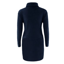 Plus Size Fashion Women Knitted Dress Solid Turtleneck Sweater Dress Long Sleeve Casual Party Mini Dress Long Ladies Pullover