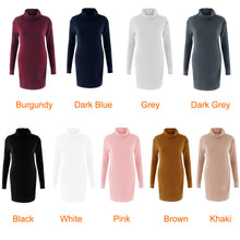 Plus Size Fashion Women Knitted Dress Solid Turtleneck Sweater Dress Long Sleeve Casual Party Mini Dress Long Ladies Pullover
