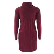 Plus Size Fashion Women Knitted Dress Solid Turtleneck Sweater Dress Long Sleeve Casual Party Mini Dress Long Ladies Pullover