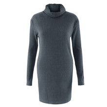 Plus Size Fashion Women Knitted Dress Solid Turtleneck Sweater Dress Long Sleeve Casual Party Mini Dress Long Ladies Pullover