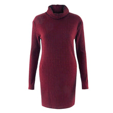 Plus Size Fashion Women Knitted Dress Solid Turtleneck Sweater Dress Long Sleeve Casual Party Mini Dress Long Ladies Pullover
