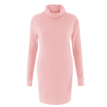Plus Size Fashion Women Knitted Dress Solid Turtleneck Sweater Dress Long Sleeve Casual Party Mini Dress Long Ladies Pullover