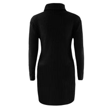 Plus Size Fashion Women Knitted Dress Solid Turtleneck Sweater Dress Long Sleeve Casual Party Mini Dress Long Ladies Pullover
