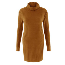 Plus Size Fashion Women Knitted Dress Solid Turtleneck Sweater Dress Long Sleeve Casual Party Mini Dress Long Ladies Pullover
