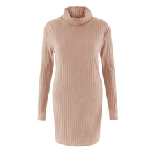 Plus Size Fashion Women Knitted Dress Solid Turtleneck Sweater Dress Long Sleeve Casual Party Mini Dress Long Ladies Pullover