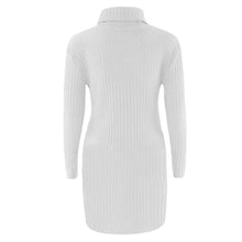 Plus Size Fashion Women Knitted Dress Solid Turtleneck Sweater Dress Long Sleeve Casual Party Mini Dress Long Ladies Pullover