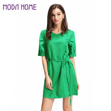 Plus Size Women Elegant Dress Solidcolor V Neck Party Dresses Half Sleeve Strap OL Casual Mini Dress Green / Watermelon Red