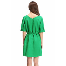 Plus Size Women Elegant Dress Solidcolor V Neck Party Dresses Half Sleeve Strap OL Casual Mini Dress Green / Watermelon Red