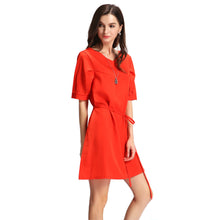 Plus Size Women Elegant Dress Solidcolor V Neck Party Dresses Half Sleeve Strap OL Casual Mini Dress Green / Watermelon Red