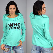 Plus Size Women Hoody Sweatshirt Women Who Cares Letter Print Hoodies Long Sleeve Casual Hooded Sweatshirts GV288