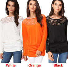 Plus size S-XL T Shirt New fashion Women's O Neck Lace Crochet Tee Shirts Long Sleeve Sexy Tops For Women White/Black Shirt