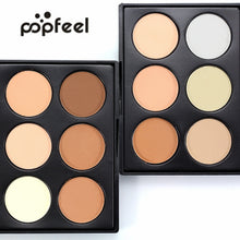 Popfeel 6 Colors Contour Palette Powder Professional Face Concealer Primer Bronzer & Highlighter Contouring + Powder Brush Set