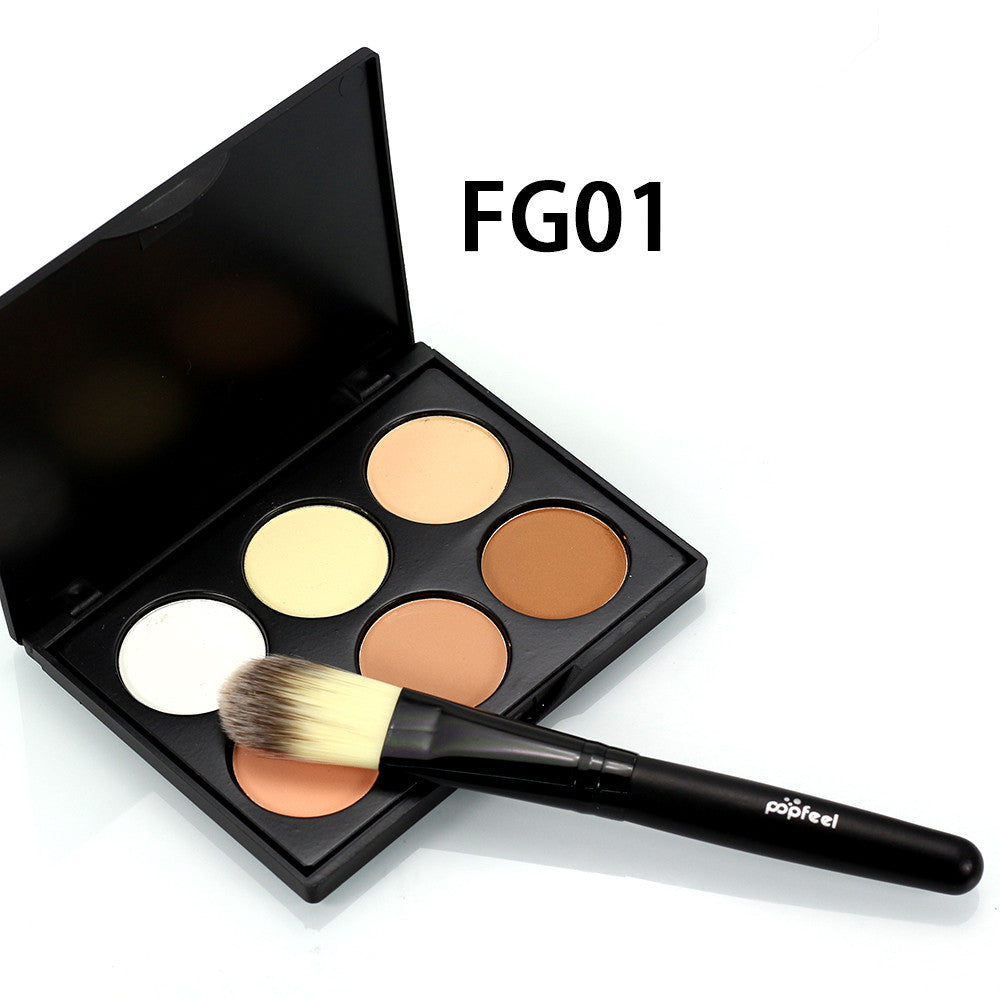Popfeel 6 Colors Contour Palette Powder Professional Face Concealer Primer Bronzer & Highlighter Contouring + Powder Brush Set