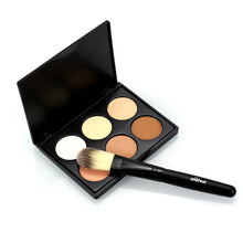 Popfeel 6 Colors Contour Palette Powder Professional Face Concealer Primer Bronzer & Highlighter Contouring + Powder Brush Set