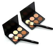 Popfeel 6 Colors Contour Palette Powder Professional Face Concealer Primer Bronzer & Highlighter Contouring + Powder Brush Set
