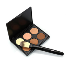 Popfeel 6 Colors Contour Palette Powder Professional Face Concealer Primer Bronzer & Highlighter Contouring + Powder Brush Set