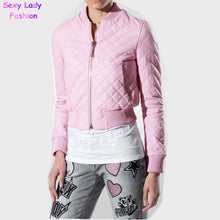 Retro Faux Leather Quilting Bomber Quilted Jacket Women V neck Long sleeve Short Parka Coat Outwear Overcoat Femme
