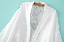 Retro Floral Animal Peacock Print Crop Sleeve Chiffon Kimono Shirt Women Long Bat sleeve White Cardigan Blouse Tops
