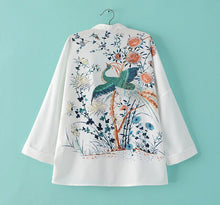 Retro Floral Animal Peacock Print Crop Sleeve Chiffon Kimono Shirt Women Long Bat sleeve White Cardigan Blouse Tops