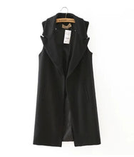 Retro Removable Faux Fur Wool blend Mid Long Vest Women Notched Sleeveless Suit Loose Gilet Waistcoat Tops Black