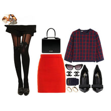 Women Clothing Vintage Tights Bow Pantyhose Tattoo Mock Bow Suspender Sheer Stockings