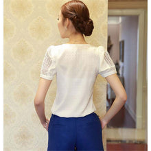 blusas Camisas Blusas Femininas Women Tropical Blusa Lace Short Sleeve Shirt V Neck Doll Chiffon Tops Women Blouses