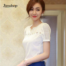 blusas Camisas Blusas Femininas Women Tropical Blusa Lace Short Sleeve Shirt V Neck Doll Chiffon Tops Women Blouses