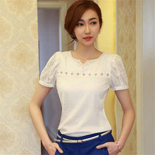 blusas Camisas Blusas Femininas Women Tropical Blusa Lace Short Sleeve Shirt V Neck Doll Chiffon Tops Women Blouses