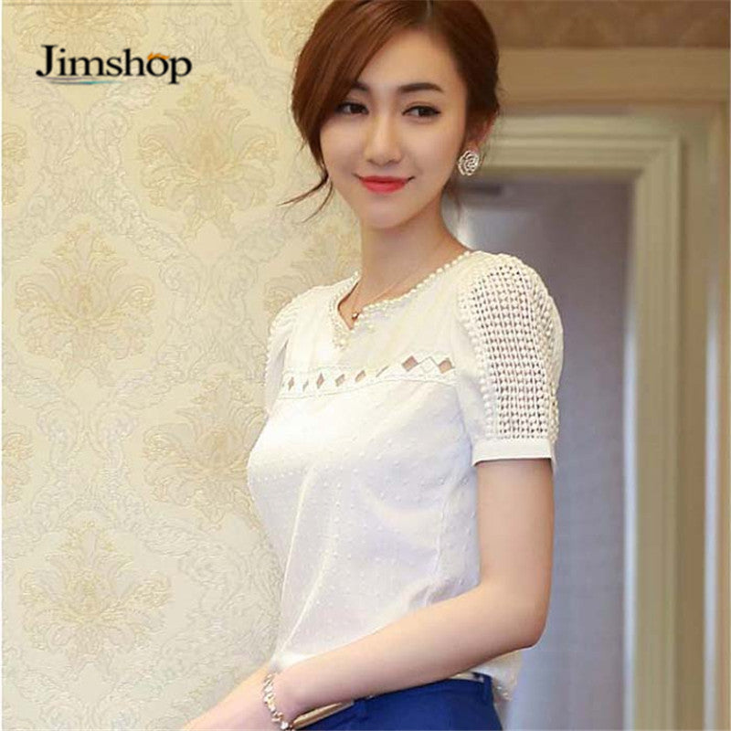blusas Camisas Blusas Femininas Women Tropical Blusa Lace Short Sleeve Shirt V Neck Doll Chiffon Tops Women Blouses