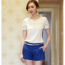 blusas Camisas Blusas Femininas Women Tropical Blusa Lace Short Sleeve Shirt V Neck Doll Chiffon Tops Women Blouses